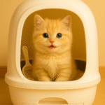 猫がトイレに入ってる画像